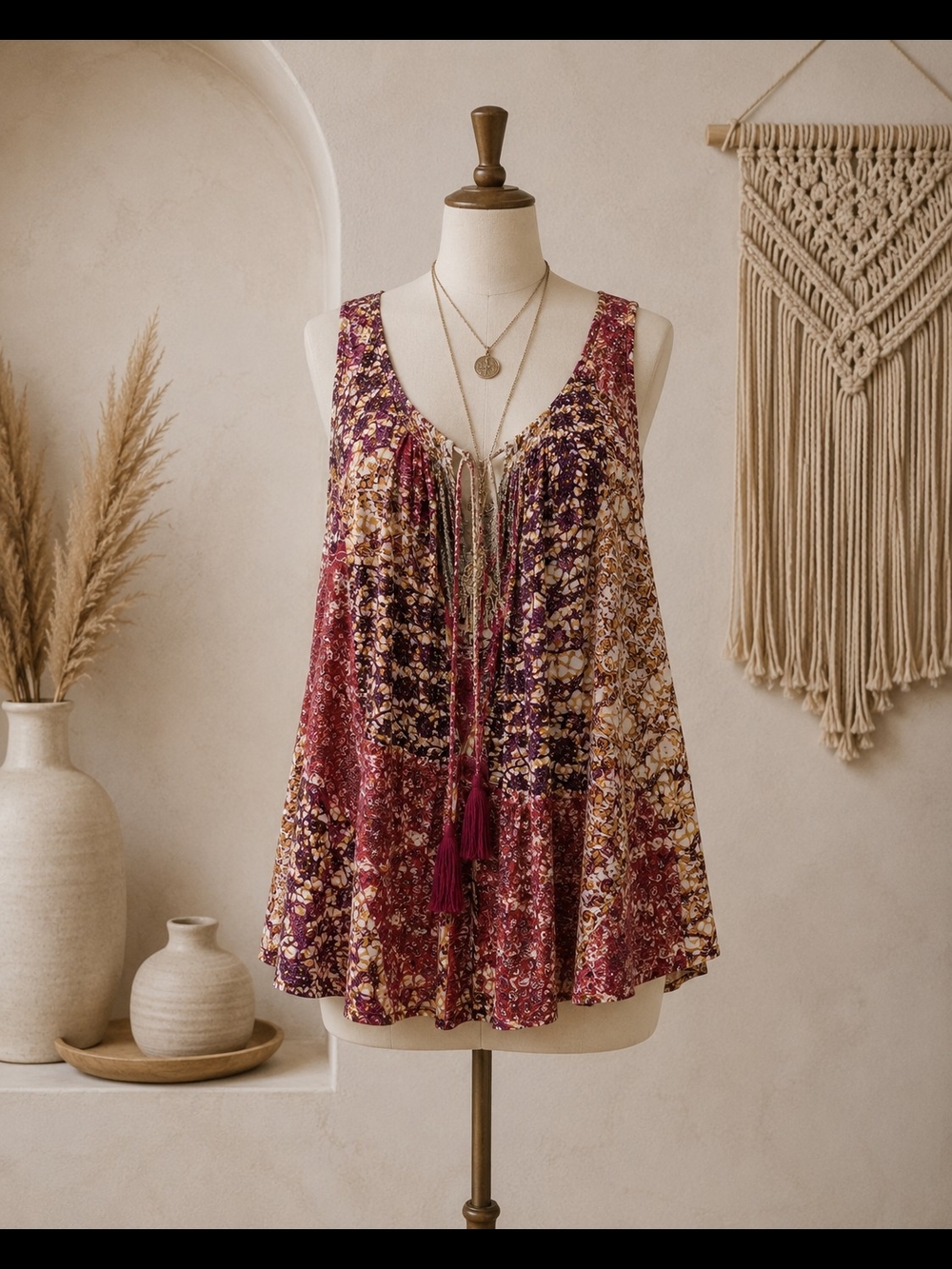 Rose & Olive Maroon Floral Print Tie-Front Camisole